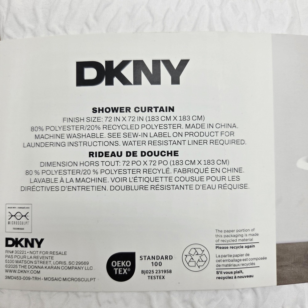 DKNY Microsculpt Fabric Shower Curtain White Textured 72x72in - Picture 3 of 9